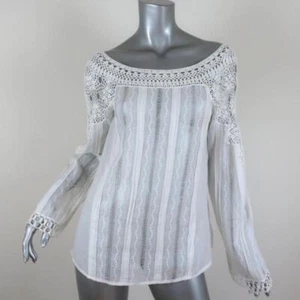 Blumarine Blouse White Crochet Lace-Trim Cotton Size 44 Long Sleeve Top - Picture 1 of 7