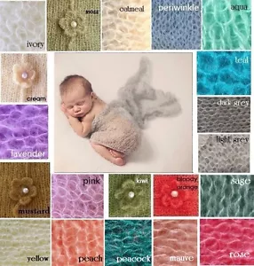 ** Mohair & Wool stretch knit wrap newborn photo prop baby blanket Hand Knit - Picture 1 of 11