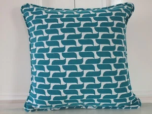 Housse de coussin 45 cm x 45 cm bleu canard à dessin géométrique - Photo 1/5