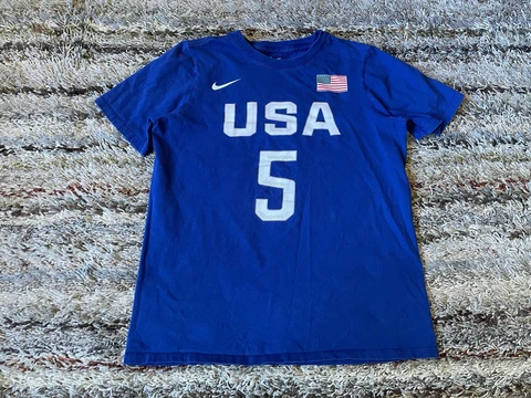 Nike Olympics USA T-Shirt Kevin Durant #5 Blue Youth Boys Large SS Crewneck Cover