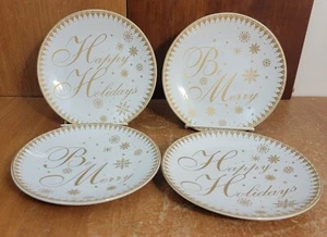 PTS / 222 Fifth FESTIVE HOLIDAY GOLD Appetizer plate set of 4, 6 3/8", New NWT - Picture 1 of 11