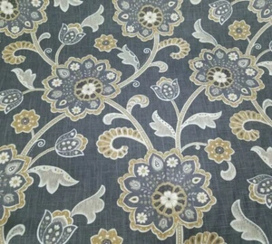 Ankara in Noir BTY Braemore Fabrics Linen Rayon Slub Duck 54" W Gray Floral - Picture 1 of 2