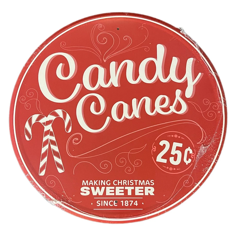 Candy Canes - 11.5" Round Metal Tin Sign - 9302 - Image 1 of 1