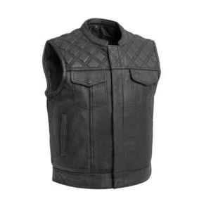 Herren Style Leder Motorrad Weste Handarbeit für Biker Club Weste Rautenstich - Bild 1 von 4