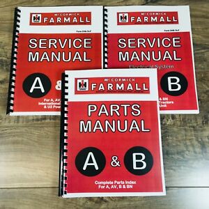 International Farmall A AV B BN Tractor Service Shop Parts Repair Manual Set