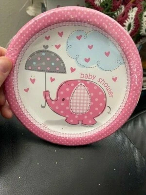 UMBRELLA 大象女孩小号纸板 (8) ~ 婴儿淋浴派对用品粉色 — 第 1/2 张图片