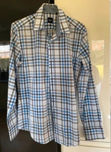 BOSS Men’s Blue/White Check Shirt Slim Fit Size Small- Excellent Condition - Picture 1 of 3