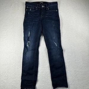 Pantalones de mezclilla Express para mujer 4R súper ajustados tiro medio elásticos lavado oscuro desgastados - Imagen 1 de 13