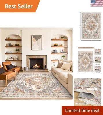 Alfombra vintage lavable a máquina 5x7 - antideslizante y resistente a las manchas para uso diario Foto 1 de 4