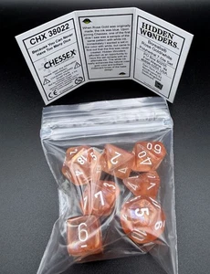 Juego de 7 dados Chessex 38022 Hidden Wonders Borealis oro rosa blanco poliédrico GITD - Imagen 1 de 3