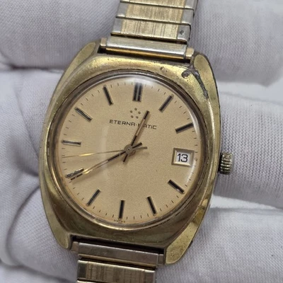 Vintage Eterna-Matic Relógio de Pulso Automático Masculino Cal 2824 Data Banhado a Ouro Ref 436T - Imagem 1 de 4