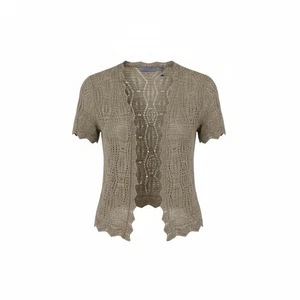 Laura Scott Häkel Strick Cardigan Shrug Top vorne offen Kurzarm beige S/P - Bild 1 von 6