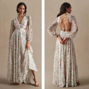 Vestido Mac Duggal Lentejuelas Estampado Floral Recortado Con Cordones 4 Nuevo con Etiquetas - Imagen 1 de 15