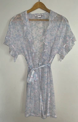 NEW! LINEA DONATELLA Sheer Satin Wrap Robe Light Blue Floral Size L/XL - Image 1 of 4