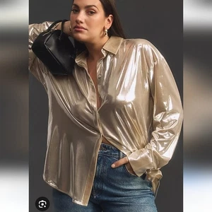 By Anthropologie Shine Button-Down champagnerfarbenes Hemd mit Knopfleiste Größe Large - Bild 1 von 8