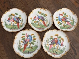 5 Ovington Bros Co New York Limoge Frankreich Chelsea Vogel bemalte Teller Goldrand - Bild 1 von 24