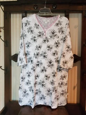 NUEVO CON ETIQUETAS KAREN NEUBURGER L/S CAMISA DE DORMIR VESTIDO DE NOCHE TEJIDO INTERLOCK R6A9GZ5 FLR NEGRO XL Foto 1 de 3