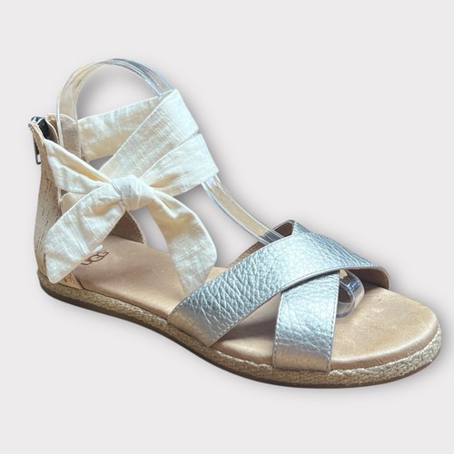 Sandali espadrillas UGG Idina Wmn oro avorio pelle tessuto cinturino gamba zip posteriore 8