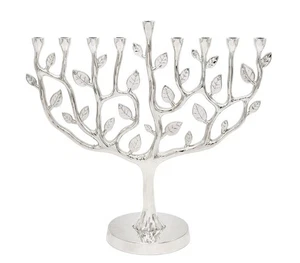 Hanukkah Menorah Albero della Vita Hanukkah Menorah finitura argento antico grande 11 in - Foto 1 di 8