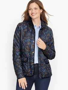Talbots Quilted Jacket Women's XS Multicolor Paisley Print Snap Front Insulated - Picture 1 of 11