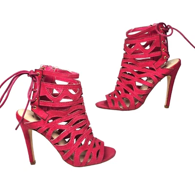 Lo último Rosa Tacones Para Mujer 6 Enjaulados Corbata Peep Toe Stiletto Mules Prendas para club nocturno Sexy Alto Foto 1 de 4