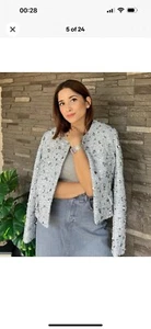 ZARA ZW COLLECTION SEQUIN JACKET blazer coat short wedd SILVER SS24 SIZE LARGE - Picture 1 of 5