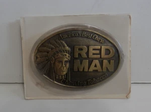 Vintage RED MAN Chewing Tobacco Belt Buckle 1988 Pinkerton Co. - Picture 1 of 5