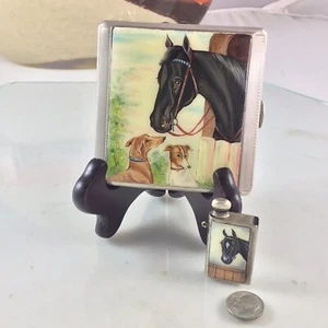 ESTUCHE DE CIGARRILLOS GUILLOUCHE PLATA ESTERLINA INGLESA ESMALTADO CABALLO PERROS Y JUEGO A JUEGO - Imagen 1 de 12