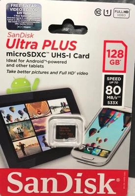 SanDisk - Ultra Plus 128GB microSDXC Class 10 UHS-1 Memory Card - Black - Image 1 of 4