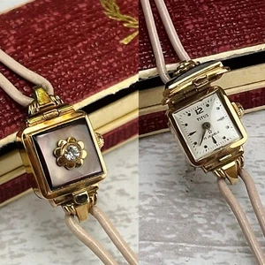 Vintage Ladies Wristwatch hidden locket face by Titus in original box with pink - Picture 1 of 14