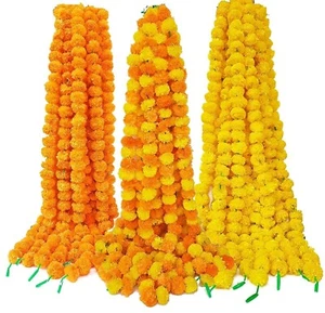 50 String Set 5 ft long Marigold garland Home Decor Indian Wedding Diwali Decor - Picture 1 of 15