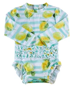 Baby Girls Swimwear Lemon Print Rash Guard One Piece Swimsuit Summer Long Sle... - Picture 1 of 5