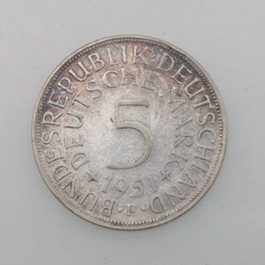 5 Deutsche Mark 1951 F - 5 DM - 625/1000 Silber - Silberadler - s/ss - Bild 1 von 2
