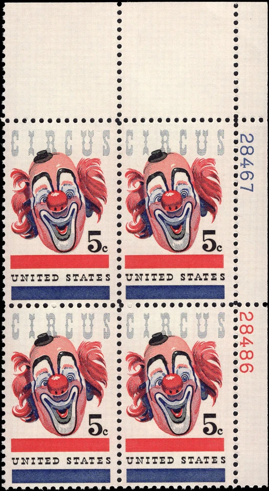 US Scott # 1309, American Circus, Plate Block of (4) 1966 5¢ Stamps, MNH - Image 1 of 1