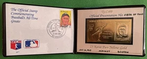 TY COBB HOF St. Vincent 23k Yellow Gold Embossed Stamp & First Day Cover - Picture 1 of 5