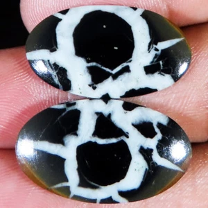 100% Natürliche 29,60 ct Septarian Gronate Paar Oval Cabochon 14x26x3 mm Edelsteine - Bild 1 von 3