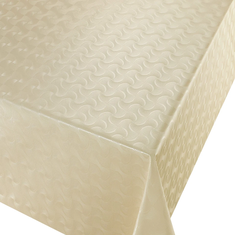 PVC TABLE CLOTH PULSE CREAM GEO WAVES IVORY EMBOSSED METALLIC EFFECT WIPE ABLE - Image 1 of 1