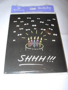 8 PACK Cards & ENVELOPES INVITATIONS shhh! BIRTHDAY PARTY surprise black unisex - Picture 1 of 3