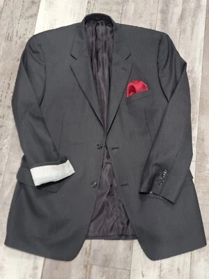 46L Мужская Tasso Elba Blazer серый в полоску 100% шерсти 2 пуговицы спортивное пальто - Изображение 1 из 4