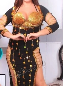 New Sexy Egyptian Belly Dance Costume Saidi Dress, Baladi Galabia, Fallahi Abaya - Imagen 1 de 12