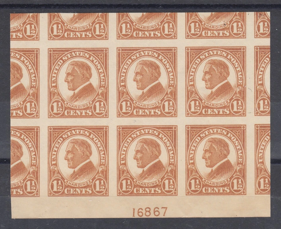 US Sc 576 MNH. 1925 1½c Warren G Harding, imperf bottom plate block 16867, XF - Image 1 of 1