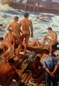 Painting of sailors on dock and aboard ship Reprint 5x7 glossy photo - Picture 1 of 1