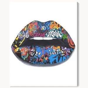 Wynwood Studio Contemporary Wrapped Canvas Art - Graffiti lips art,  20" x 24" - Picture 1 of 7