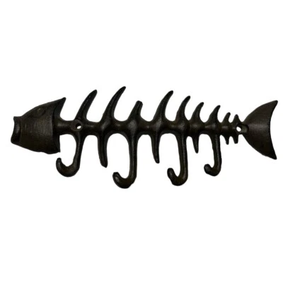 Rustic Coastal Fishing Cast Iron Fish Bone Wall Hook - Image 1 of 4