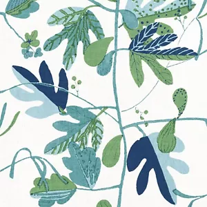 Thibaut Abstract Leaf Linen Print Fabric- Matisse Leaf / Green Blue 8 yd F916209 - Picture 1 of 4