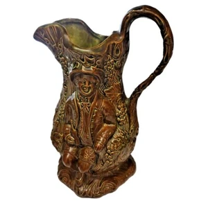 Souter Johnnie and Tam O'Shanter Tree Background Green Brown Glaze Pitcher 8.5" - Picture 1 of 9