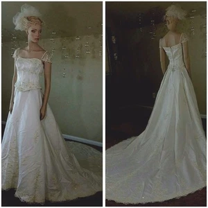 NUEVO CON ETIQUETAS Marfil Vestido de Novia Vestido de Novia con Tren Estilo 22045 Cuentas Talla 6 - Imagen 1 de 7