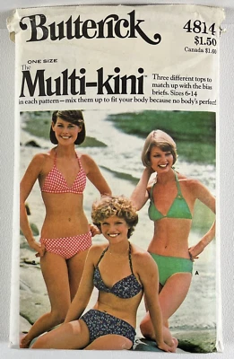 Butterick 4814 70s Bikini Swimsuit Swimwear 6 8 10 12 14 Sewing Pattern Cut VTG - Image 1 of 4