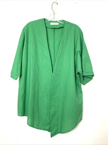 Commense Open Top Womens Oversize Linen Blend Green Size M Cardigan Short Sleeve - Picture 1 of 12