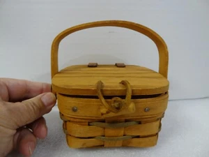Longaberger 1990 Small Purse Basket With Hinged Lid Swing Handle 5x5x3 Kiddie - Picture 1 of 12